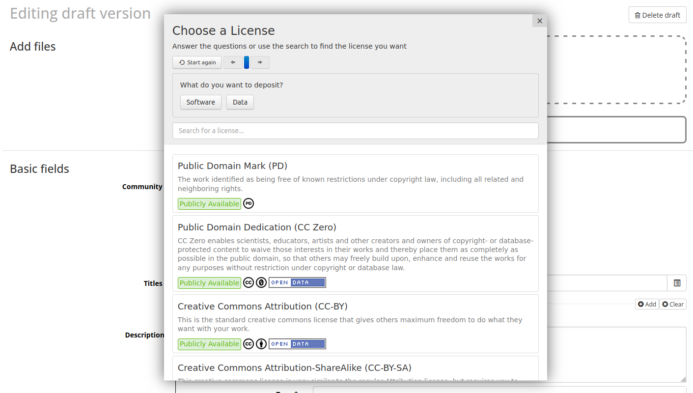 B2SHARE-public-license-selector